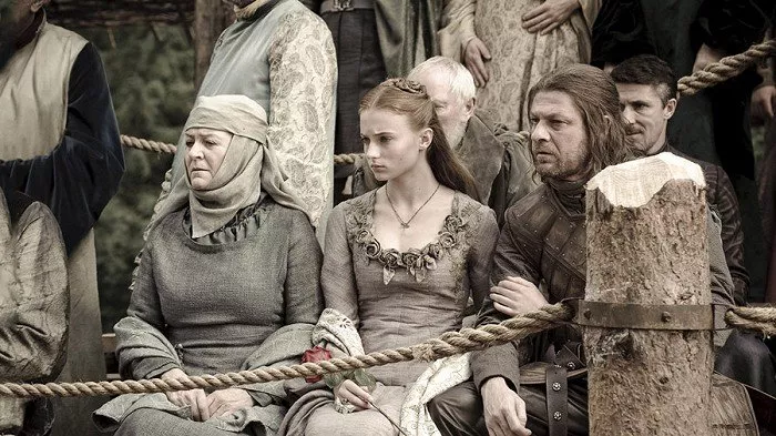 Susan Brown, Sean Bean (Eddard ’Ned’ Stark), Sophie Turner (Sansa Stark), Aidan Gillen (Petyr Baelish)