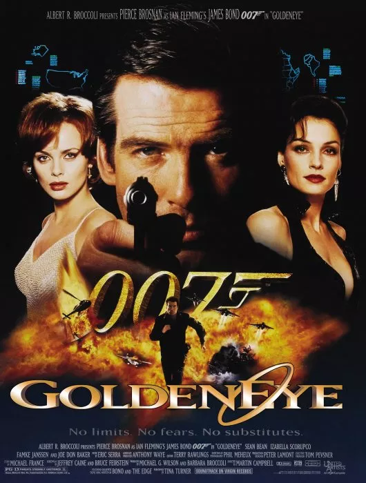 Pierce Brosnan (James Bond), Famke Janssen (Xenia Onatopp), Izabella Scorupco (Natalya Simonova) zdroj: imdb.com