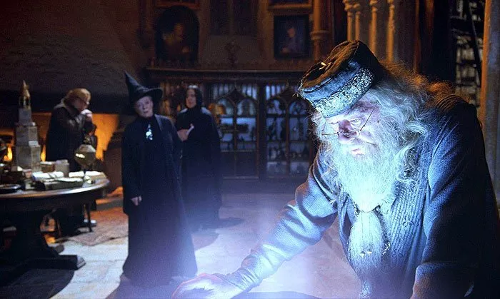 Maggie Smith (Minerva McGonagall), Alan Rickman (Severus Snape), Michael Gambon (Albus Dumbledore)